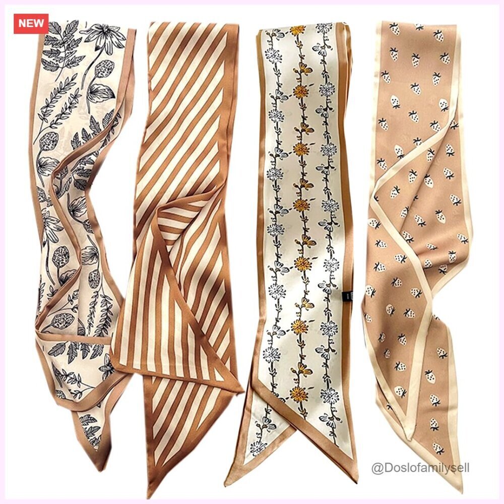 Polyester Satin Lightweight Skinny Scarf for Hair Neck Handbag Accessory